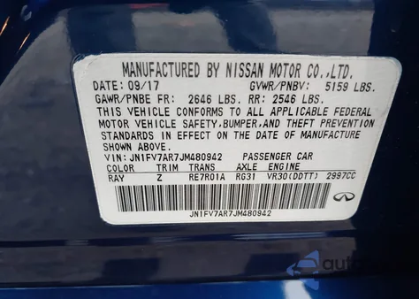 2018 Infiniti Q50 3.0T Red Sport 400 z USA, uszkodzony, nr VIN JN1FV7AR7JM480942